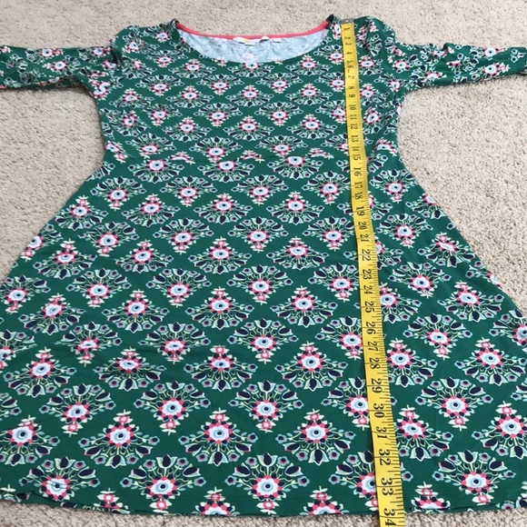 BODEN Size 8R green printed bell sleeve dress - Picture 7 of 8